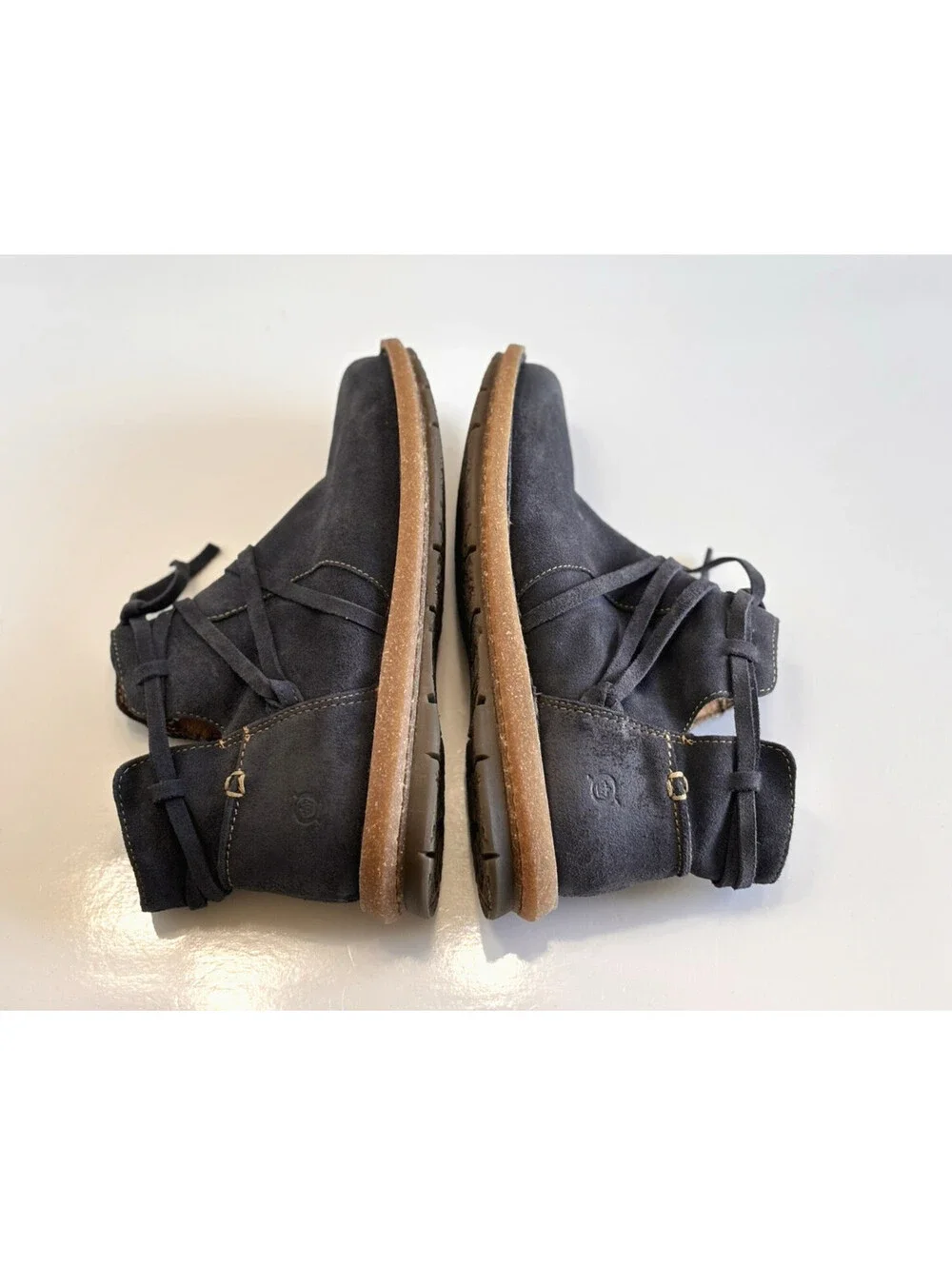 Born Tarkiln Ankle Booties Women's Size 8.5 Navy Blue Distressed Suede Zip Comfy